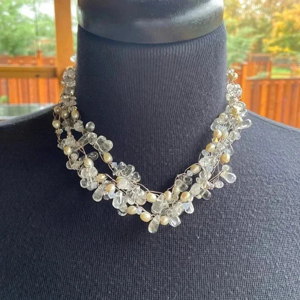 Crystal & Bead Layered  Necklace